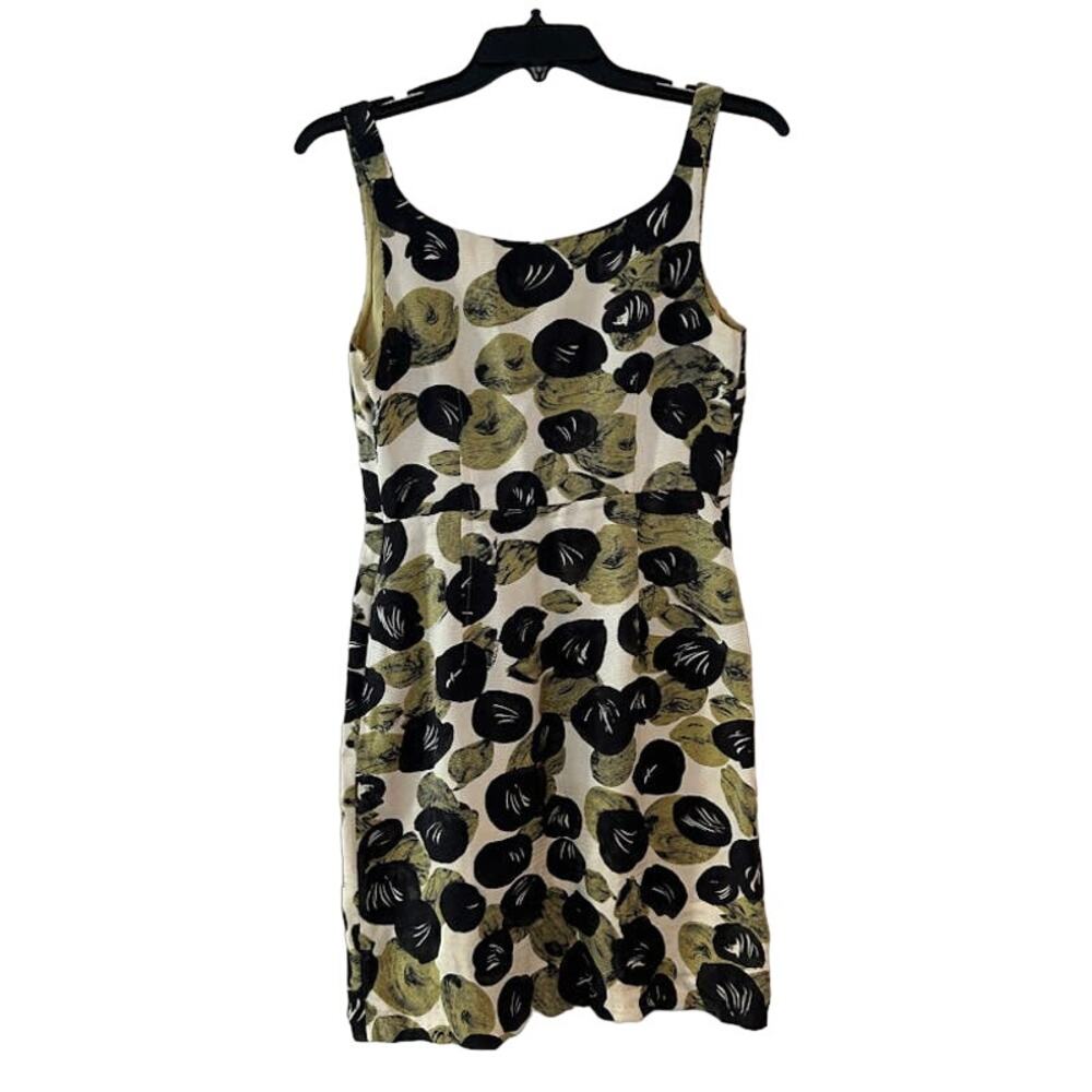 Leifsdottir Anthropologie Silk Leaf Sleeveless Sheath Green Black Dress‎ Size 2